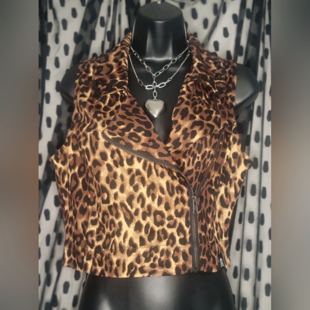 Sourpuss Leopard Moto Vest, Size M